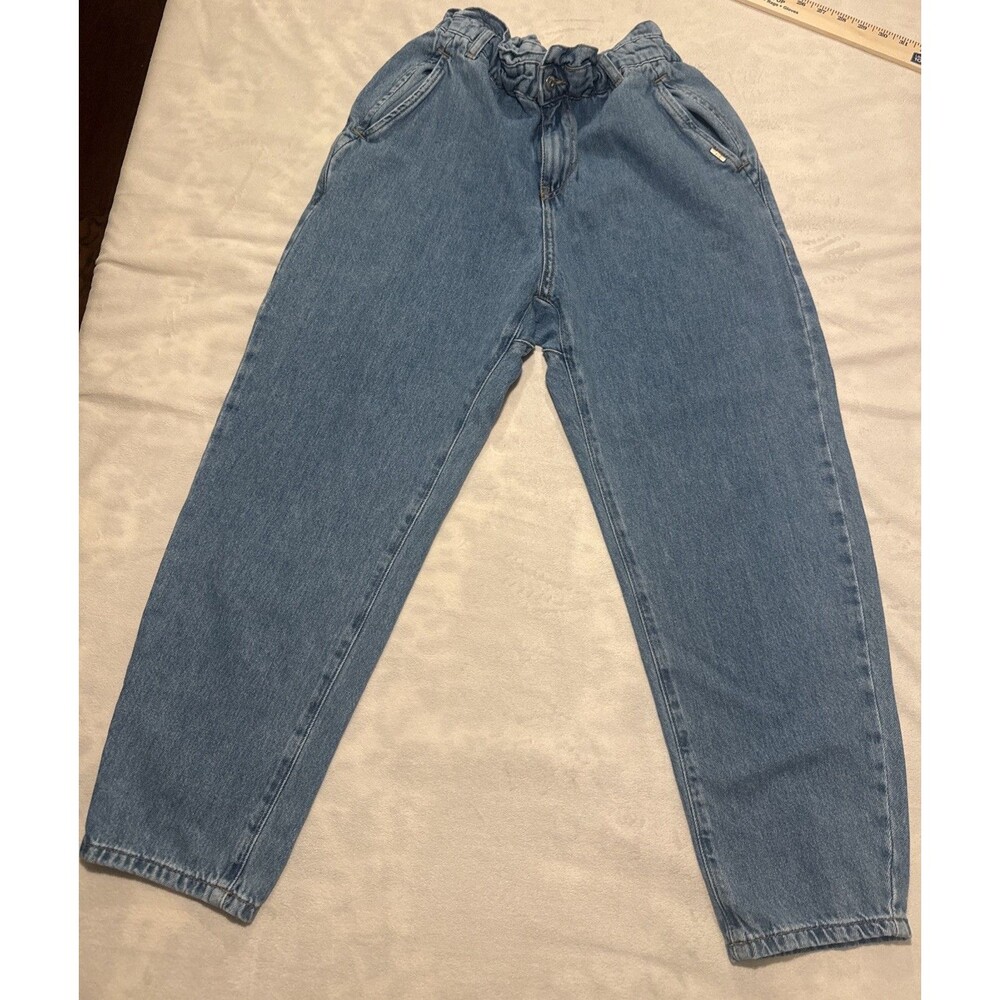 Zara Womens Paperbag High Waist Tapered‎ Jeans Blue Denim Size 4 MEX 26